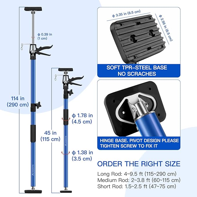 4PK Support Pole,Steel Telescopic Quick Adjustable 3rd Hand Support System, Support Rod, Supports up to 154 lbs Construction Rods for Cabinet Jacks Cargo Bars Drywalls Extends from 50 Inch to 118 Inch