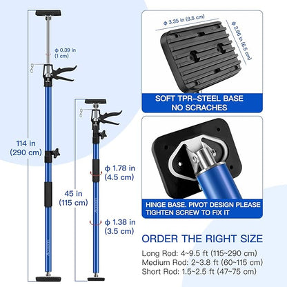 4PK Support Pole,Steel Telescopic Quick Adjustable 3rd Hand Support System, Support Rod, Supports up to 154 lbs Construction Rods for Cabinet Jacks Cargo Bars Drywalls Extends from 50 Inch to 118 Inch