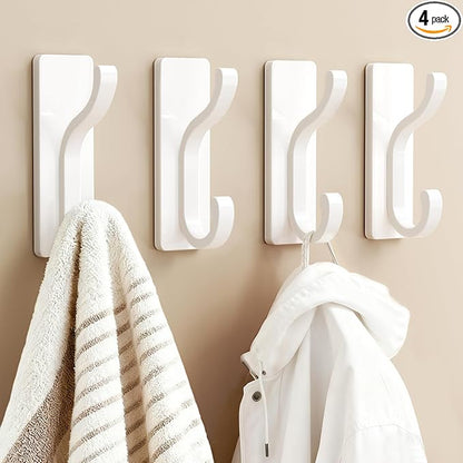 pickpiff Wall Hooks with Adhesive Strip - Easy to Remove, No Residue, Strong Heavy Duty Sticky Towel Hook, 4 Pack White