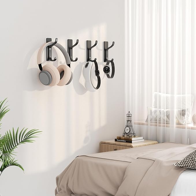 pickpiff Adhesive Wall Coat Hooks - Heavy Duty Stick-On Door Hanger, Metal Hook for Hanging Towel,Purse, Robe, Backpack, Jacket, Clothes - for Bathroom,Dorm, Closet, Kitchen - Black, 10 Pack