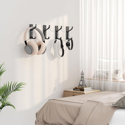 pickpiff Adhesive Wall Coat Hooks - Heavy Duty Stick-On Door Hanger, Metal Hook for Hanging Towel,Purse, Robe, Backpack, Jacket, Clothes - for Bathroom,Dorm, Closet, Kitchen - Black, 6 Pack