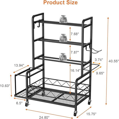 Dumbbell Rack, Adjustable Weight Rack for Home Gym Storage with 4 Wheels, Side Basket, Hooks, Multipurpose Metal Dumbbell Stand for Kettlebells, Yoga Gear, Strength Training Equipment, Black