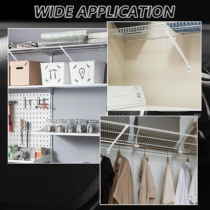 6 PCS Wire Shelf Brackets 17in White Shelf Support Bracket for Wire Shelving Metal Closet Support Bracket with Anchors, Screws Closet Wires Shelving Accessories for Supporting Shelves Racks