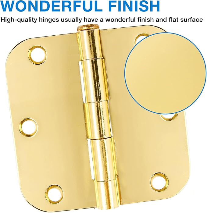 18 Pack Door Hinges for Doors Interior 3 1/2 Door Hinges 3.5 Inch 5/8" Radius Rounded Polished Brass Hinges Bright Gold Bedroom Bathroom Office Hallway Indoor Standard Residential Door Hinge Yellow
