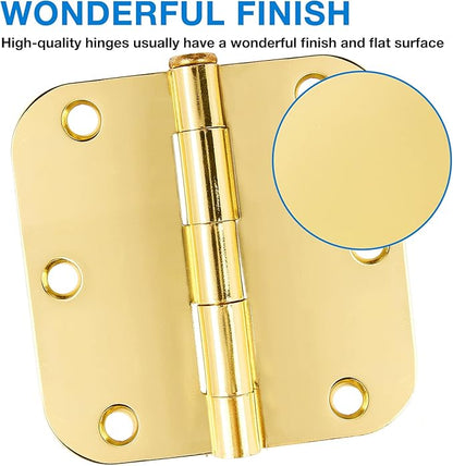 18 Pack Door Hinges for Doors Interior 3 1/2 Door Hinges 3.5 Inch 5/8" Radius Rounded Polished Brass Hinges Bright Gold Bedroom Bathroom Office Hallway Indoor Standard Residential Door Hinge Yellow