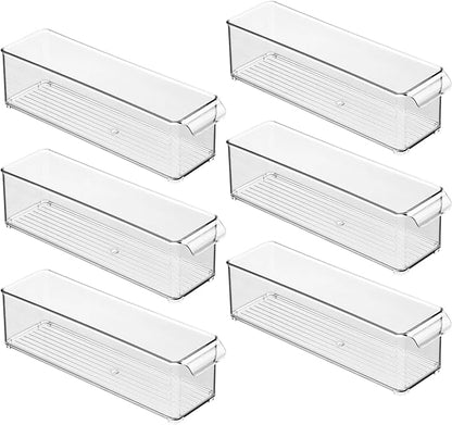 iDesign Stackable Fridge or Freezer Storage Bin with Front Handle, Set of 6, Clear, Made in the USA