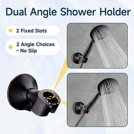BRIGHT SHOWERS Handheld Shower Head Holder with Dual Angle Positions, Wall Suction Bracket Includes Adhesive 3M Disc, No Tools Required and Easy Installation, Oil Rubbed Bronze Finish