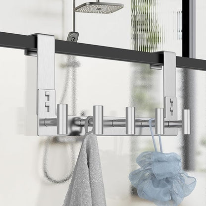 PMMASTO Over The Door Hooks, Door Hanger Hook for Hanging, Coat Rack Organizer for Bathroom, Towel Holder Bathroom Accessories (Silver 5 T-Hooks-Fits 1-3/4" Thick Door)
