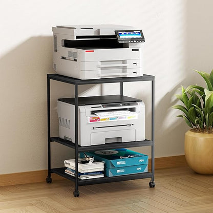 Large Printer Stand with Wheels, 3 Tier Printer Table for Home Office, Rolling Printer Cart with Adjustable Storage Shelf for Shredder Scanner Fax (Black)