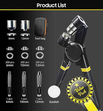 Grommet Tool Kit 1/2 1/4 3/8 Multi-Size Hole Punch, 608 Pcs Heavy Duty Grommets Tool Kit, Eyelets and Grommets for Tarps, Fabric Rings, Leather, Tents, Vinyl, Canvas and so on