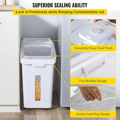 VEVOR Ingredient Storage Bin, 11.4 Gallon Capacity Shelf Ingredient Bin, 280 Cup Flour Bins on Wheels Commercial Prosave Shelf-storage Ingredient Bin with Lid and Scoop Rice Bin for Kitchen White