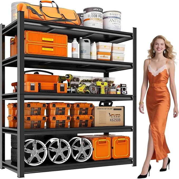 72" H x 40" W Garage Shelving Unit | Heavy Duty 5-Tier Steel | 3000LB Capacity | Garage & Basement Storage | Industrial Metal Shelving for Warehouses & Workshops | Adjustable, Rust-Resistant, Black
