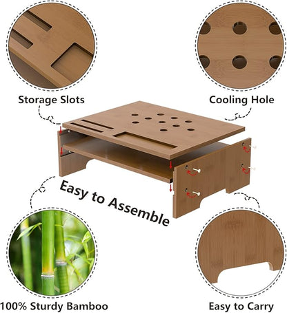 Monitor Stand Riser with Storage Organizer Desktop with Cooling Holes Bamboo Laptop Riser Shelf for Office and Home Use 16.7x11.8x5 inch (Walnut)