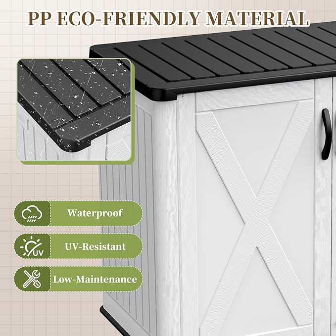 Patiowell 25 Cu.ft Outdoor Storage Cabinet with Lockable Door, Waterproof Horizontal Storage Shed for Tools and Patio Furniture, All-Weather Resin Shed Easy Assemble for Pool or Backyards, White