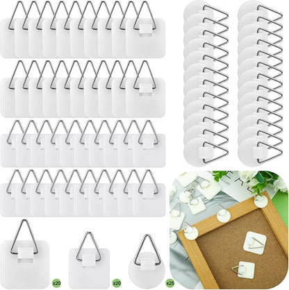 Wenqik 65 Pcs Adhesive Picture Hanger Foamboard Picture Hanging Hooks Without Nails Plastic Sticky Photo Hooks for Home Wall Art Photo Frame Bathroom Closet (Round,Square)