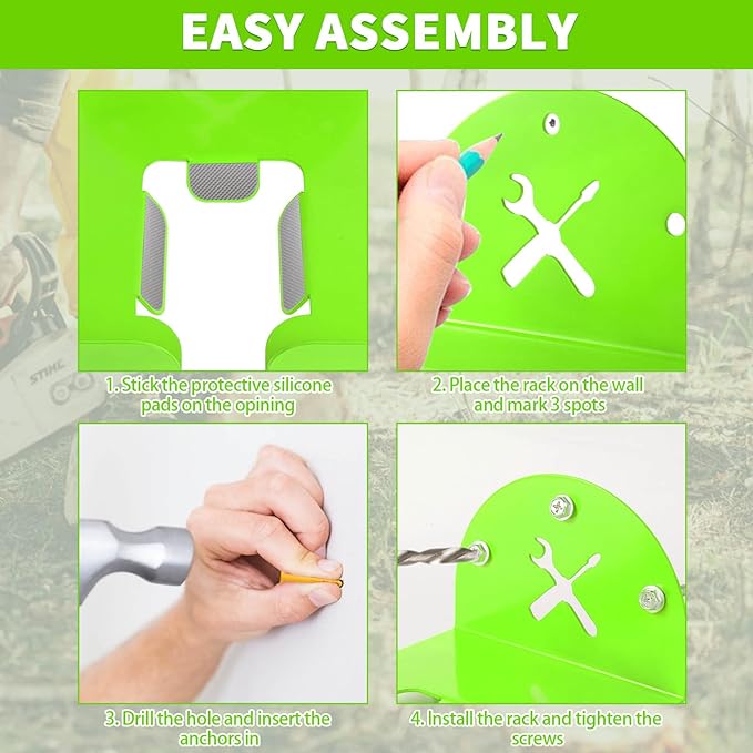 Upgraded Trimmer Rack Wall Mount - 8" Heavy Duty Weed Eater Hanger for Garage Wall, Garden Power Tool Holder Organizer Hooks for Grass Trimmer, Hedge Trimmer, Leaf Blower and Chainsaw, Green, 2 Pack