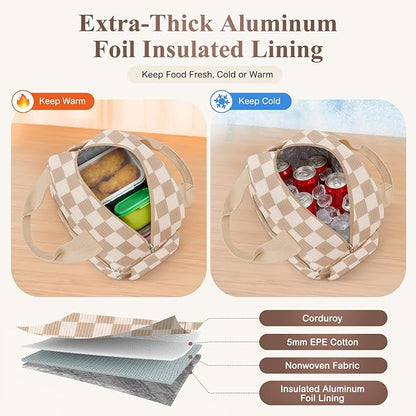 Lunch Box for Women, Cute Corduroy Insulated Lunch Bag Women Reusable Work Simple Adults Large Lunch Boxes Tote Bag Men Cooler Bag