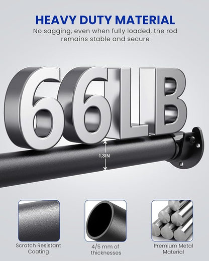 Closet Rods for Hanging Clothes, 17 to 159 Inches Stepless Adjustable Metal Closet Rod, 1.3 Inches Heavy Duty Clothes Hanging Rod for Closet Wardrobes Laundry RV, Black