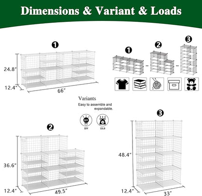 C&AHOME Wire Cube Storage Unit, Interlocking Metal Wire Organizer with Divider Design, Modular Cabinet with Plastic Panels, Bookshelf Stackable Closet Organizer with Small Hooks, White UWCSIM08W