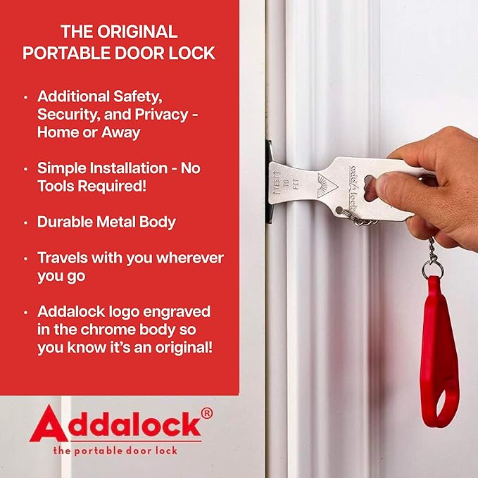Addalock The Original Portable Door Lock for Travel & Home Security, 1-Piece Door Latch Lock for Houses, Apartments, Hotels, Motels, Dorms & AirBnBs - Lock The Door & Stay at Home or Away, 2 Pack