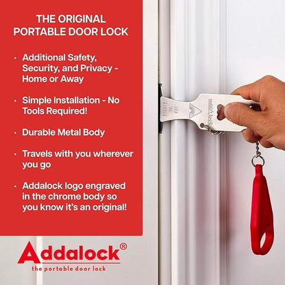 Addalock The Original Portable Door Lock for Travel & Home Security, 1-Piece Door Latch Lock for Houses, Apartments, Hotels, Motels, Dorms & AirBnBs - Lock The Door & Stay at Home or Away, 2 Pack