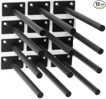 12 Pcs 8" Black Solid Steel Floating Shelf Bracket Blind Shelf Supports - Hidden Brackets for Floating Wood Shelves - Concealed Blind Shelf Support – Screws and Wall Plugs Included