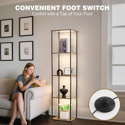 Tall Display Shelf with Lights, Dimmable LED Display Cases for Collectibles, Curio Cabinet with Adjustable Color Temperature, 5-Tier Corner Bookshef with Light, Floor Lamp with Shelves for Living room