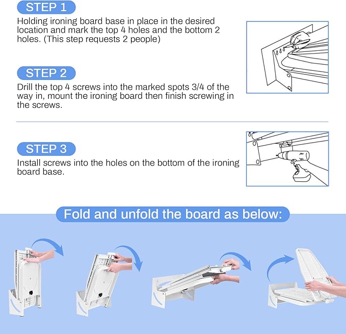 Wall Mounted Ironing Board 38.7 x 12 Inch, 180° Swivel Heavy Duty Ironing Board with Heat Resistant Cover, Space Saving Wall Mount Folding Ironing Boards for Small Spaces Home Laundry Room