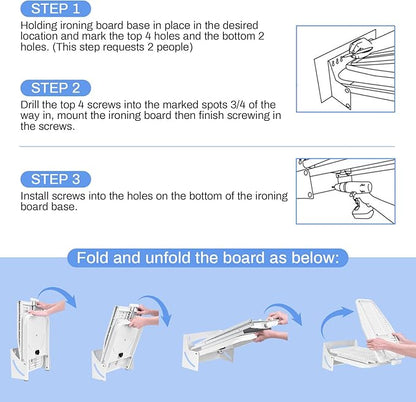 Wall Mounted Ironing Board 38.7 x 12 Inch, 180° Swivel Heavy Duty Ironing Board with Heat Resistant Cover, Space Saving Wall Mount Folding Ironing Boards for Small Spaces Home Laundry Room