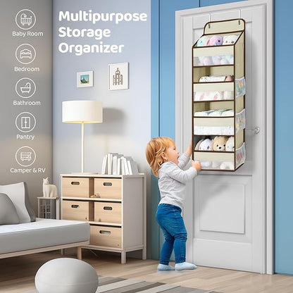 Yecaye 2 Pack Over the Door Organizer, 35.2lbs Load Toy Stuffed Animal Storage, Swing-proof Hanging Bathroom Organizers and Storage for Nursery Newborn Baby Essential Stuff Dorm Room Essentials Beige