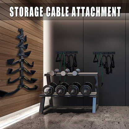 Wall Mounted Lat Pull Down Bar Organizer with Hooks, Home Gym Storage Rack for Lat Pulldown Attachments, Cable Attachments Rack for Gym Accessories