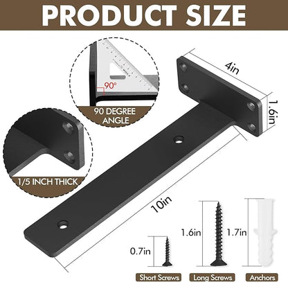 6 Pack Heavy Duty Shelf Brackets 10 inch, Floating Shelf Brackets(1/5”-Thick) Hidden & Decorative