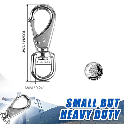 KINLINK 304 Stainless Steel Swivel Snap Hooks, 8 Pack 4 Inch Flag Pole Clips, Heavy Duty Large Spring Snap Hooks for Boat Anchor Ropes and Cables