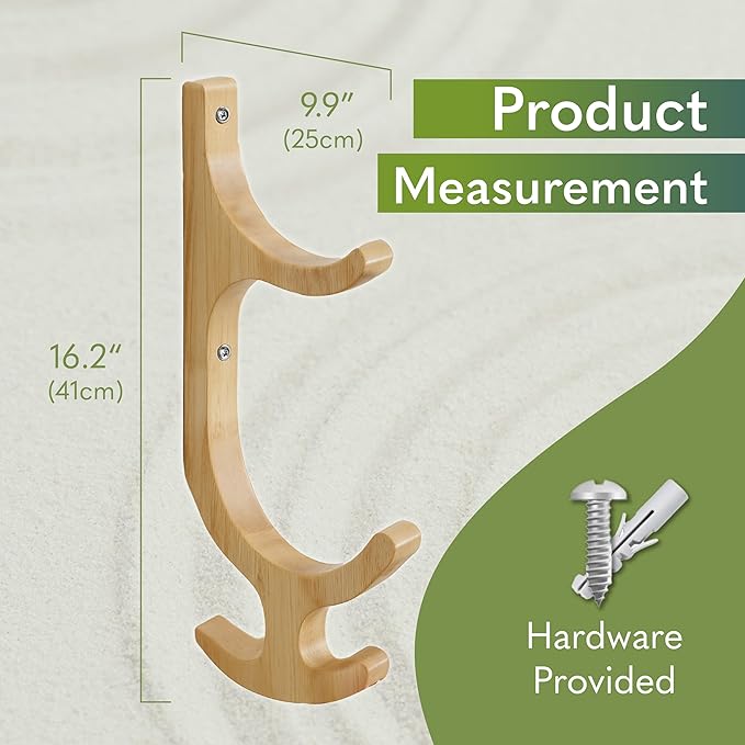 Wooden Yoga Mat Holder Wall Mount - Yoga Mat Storage Rack - Home Gym Equipment Storage & Organizer - Resistance Band Wall Mount - Home Gym Accessories Wall Rack - Workout Storage Organizer