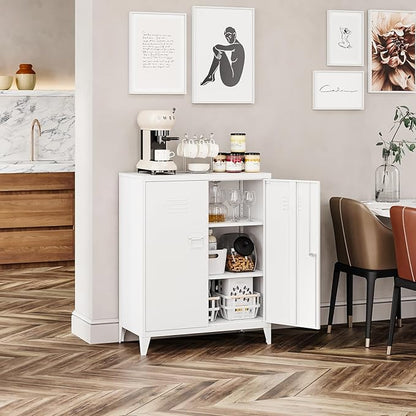 MIIIKO Metal Locker with 2 Doors,White Storage Sideboard Accent Cabinets for Kitchen,Pantry,Office，Garage