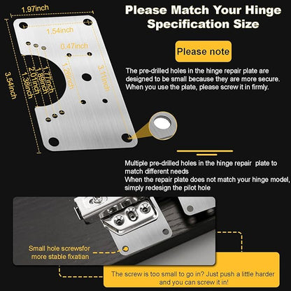 6 Pcs Cabinet Hinge Repair Plate, Hinge Repair Board, Cabinet Hinges Repair Brackets with Screws, Metal Hinges Repair Fixing Plates