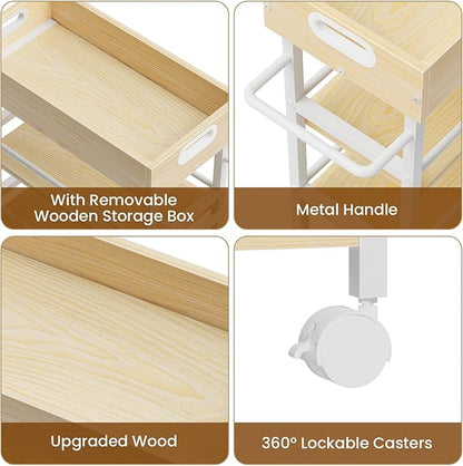 Slim Storage Cart, 4-Tier Small Rolling Cart with Wheels, 8.5" Deep, Narrow Bathroom Shelf Trolley for Kitchen, Bathroom, Laundry Room, White Medium 4-Tier (8.5" W x34.7 H)