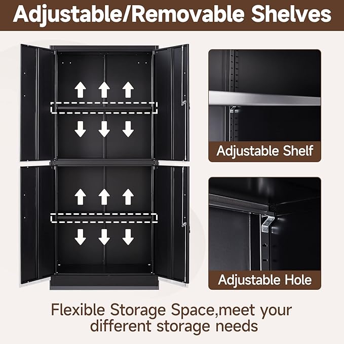 Metal Storage Cabinets with Locking Doors,71" Tall Garage Cabinet with 3 Adjustable Shelves, Lockable Steel Office Storage Caninet Tool Caninets for Home Office,Garage, Pantry
