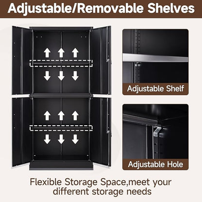 Metal Storage Cabinets with Locking Doors,71" Tall Garage Cabinet with 3 Adjustable Shelves, Lockable Steel Office Storage Caninet Tool Caninets for Home Office,Garage, Pantry