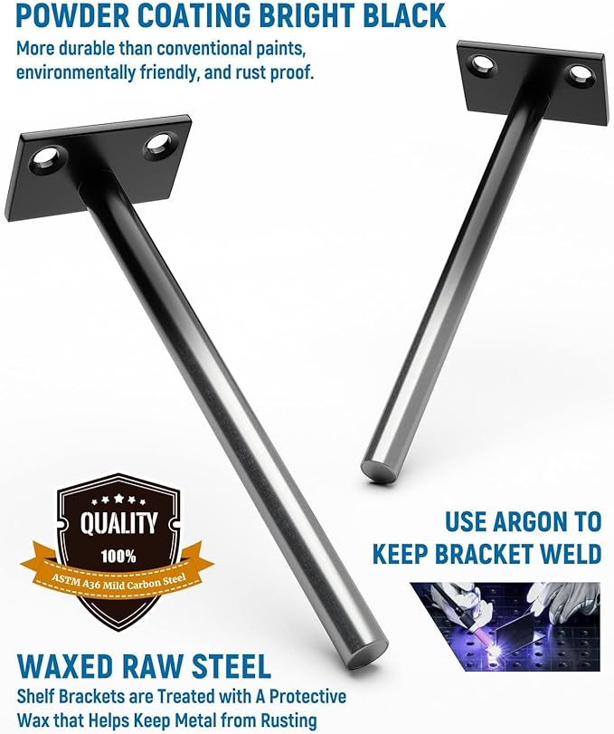 LEOPO Black 6-Pack 5 inch Floating Shelf Brackets, Hidden Shelf Bracket for Wood, Concealed Blind Shelving Support,Invisible Coated Brackets for DIY Decorative,Fit for Kitchen, Bathroom,Study Room