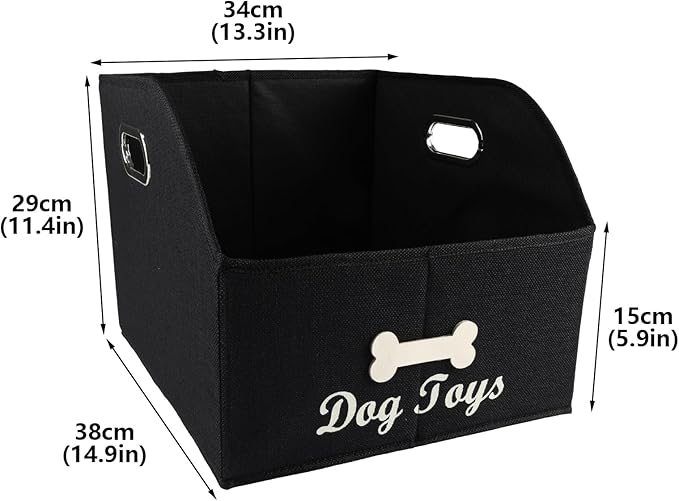 Geyecete Big Dog Toys Storage Bins Canvas Foldable Fabric Trapezoid with metal handles pet Baskets,Can be Personalized,Storage Bin Large toy box Organizer-Black