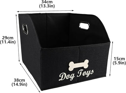 Geyecete Big Dog Toys Storage Bins Canvas Foldable Fabric Trapezoid with metal handles pet Baskets,Can be Personalized,Storage Bin Large toy box Organizer-Black