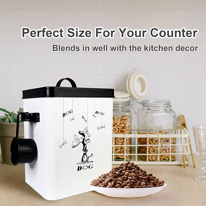 SOTECH Cute Pet Treat Container with Scoop Set,Dog Food Bucket with Lid and Handle White Pet Storage Bin for Small Dogs Cats Food Dry Fresh,Great Gift for Dog Owners(Dog Treat Jar)