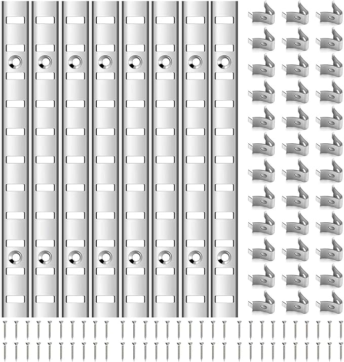 Adjustable Shelf Bracket 40 Inch 8 Pack Silver Shelf Pilaster Strips Shelf Rail Shelf Track Adjustable Wall Shelves Shelf Standards and Supports for Cabinet Closet Organization (Silver)