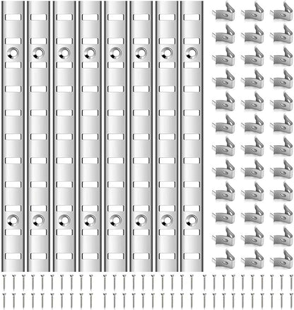 Adjustable Shelf Bracket 40 Inch 8 Pack Silver Shelf Pilaster Strips Shelf Rail Shelf Track Adjustable Wall Shelves Shelf Standards and Supports for Cabinet Closet Organization (Silver)