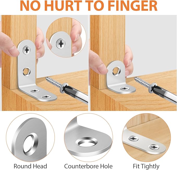 32 PCS L Bracket, Heavy Duty L Brackets for Wood Shelves, with 100* Screws, 90 Degree Stainless Steel Corner Angle Bracket Metal Shelf Brackets Corner Cabinet, 16*(1.6x1.6in), 16*(0.8x0.8in)