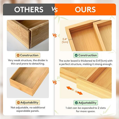 Lifewit Utensil Organizer for Kitchen Drawer, Expandable Cooking Utensil Tray, Cutlery Silverware Flatware Holder, Wood Adjustable Spatula Tools Storage Divider, 7-12 x 15.75", Natural
