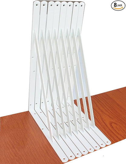 8 Pack L22 x H 12" White Heavy Duty Shelf Brackets with Screws Metal Shelf Brackets Shelf Support Angle Brackets for Shelves L Brackets Heavy Duty Floating Shelf
