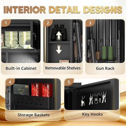 12-15 Gun Safe for Rifles and Pistols, Gun Cabinets for rifles and shotguns with Digital Keypad and Alarm Mode, Easy Assembly Rifle Safe for Home with Internal Lockable Box & Removable Shelves