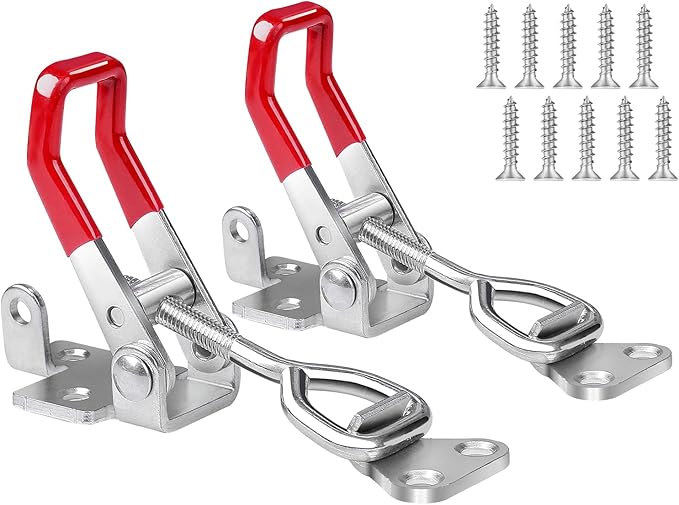 Heavy Duty Toggle Latch Clamp 4002, Adjustable Toggle Clamp Latch With Lock Hole, 550Lbs Holding Capacity Pull Latch for Smoker Lid Jig, Tool Box Case 2Pack (with 10PCS Screws)